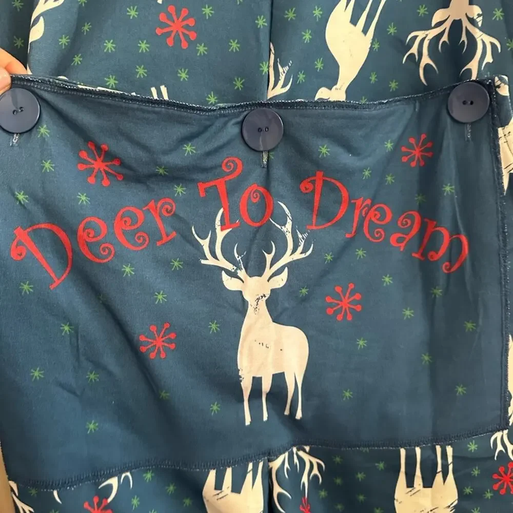 Funziez! Christmas Reindeers Pajama Adult Onesie Holiday Women SMALL Blue PJ NWT